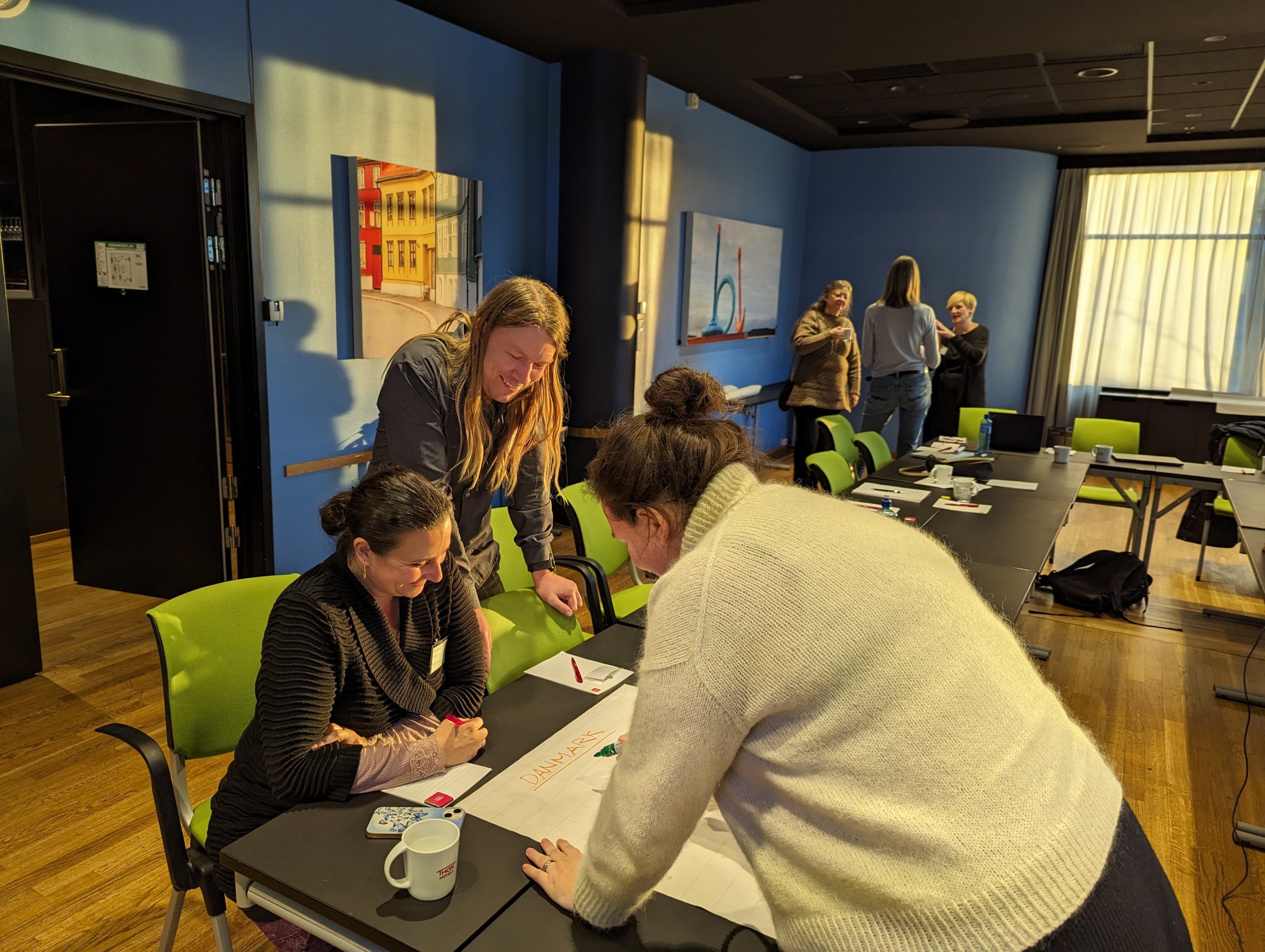 bilde som viser når deltakere fra de enkelte landene gikk sammen og tegnet og forklarte for de andre hvordan deres land er organisert. Foto: Karin Lagesen