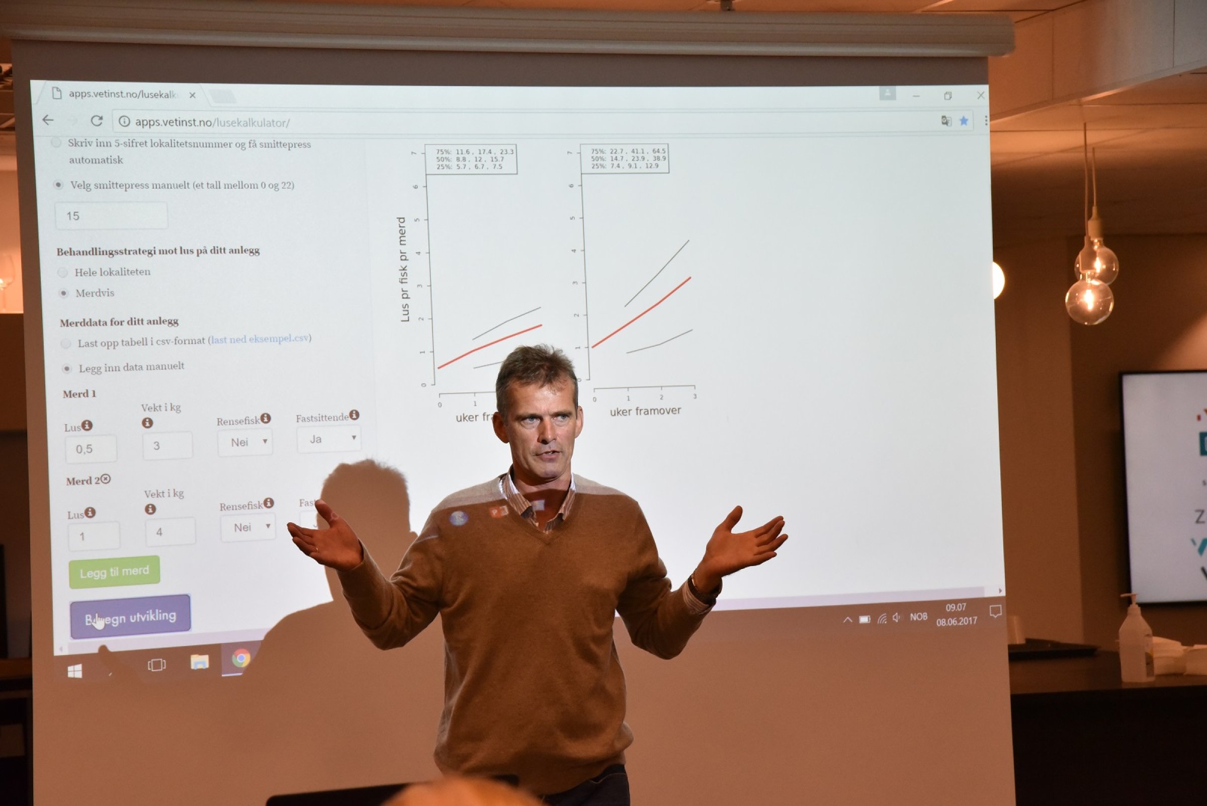 Peder A. Jansen presenterer på vegne av forskerne i Veterinærinstitutets lakselusgruppe. Foto: Asle Haukaas